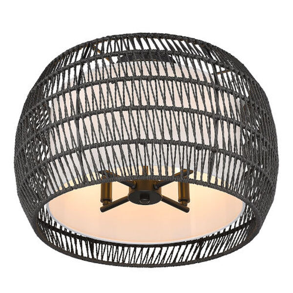 Everly Matte Black Four-Light Semi-Flush Mount with Rattan Shade, image 4